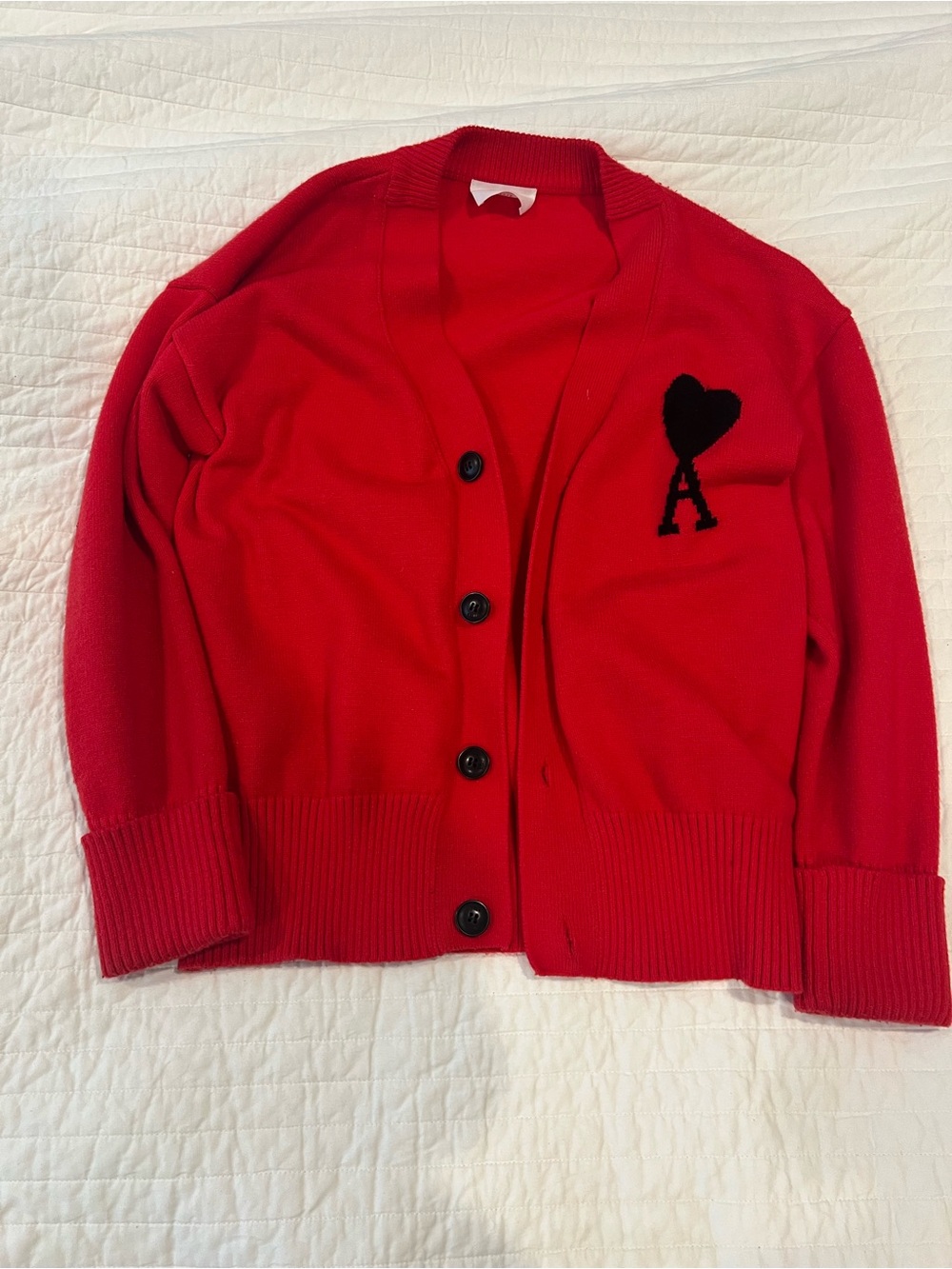 AMI PARIS red Unisex Classic Button-Up Knit Cardigan 
Size: S